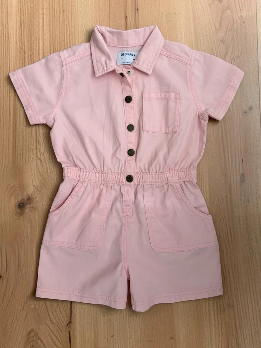 Old Navy Pink Short-Sleeve Button Romper